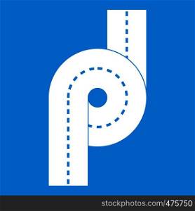 Little road junction icon white isolated on blue background vector illustration. Little road junction icon white