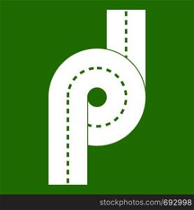Little road junction icon white isolated on green background. Vector illustration. Little road junction icon green