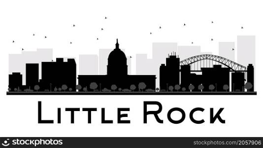 Little Rock City skyline black and white silhouette. Vector illustration. Simple flat concept for tourism presentation, banner, placard or web site. Business travel concept. Cityscape with landmarks
