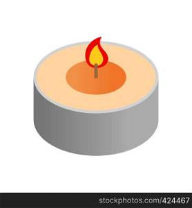 Little round spa candle isometric 3d icon. Spa symbol isolated on a white background. Round spa candle isometric icon