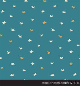 Little swallow Birds Summer Print. Seamless Pattern with Simple Birds Silhouettes for fabrics textile print design, wallpapers, backdrops. Elegant flying crabe birds wings on green background. Little swallow Birds Seamless Pattern with Birds Silhouettes