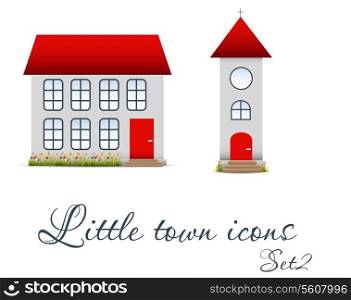 Little town icons set. Vector illustration