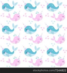 Little whale unicorn, seamless pattern, modern cartoon style. Vector illustration.. Little whale unicorn, seamless pattern, modern cartoon style. Vector illustration