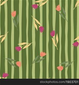Little wildflower seamless pattern on stripe background. Elegant botanical design. Abstract floral ornament. Nature wallpaper. For fabric, textile print, wrapping, cover. Vector illustration. Little wildflower seamless pattern on stripe background.
