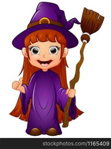 little witch cartoon holding broom