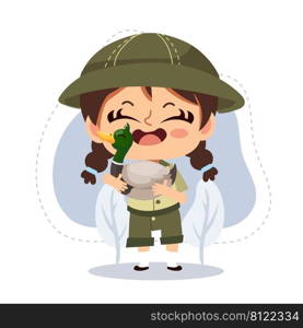 little zookeeper girl with duck.vector cartoon character illustration.animal lover.zoo concept