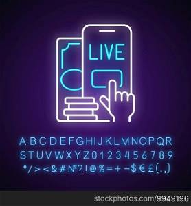 Live betting neon light icon. In-game betting. Bettor ability making additional wagers. Outer glowing effect. Sign with alphabet, numbers and symbols. Vector isolated RGB color illustration. Live betting neon light icon
