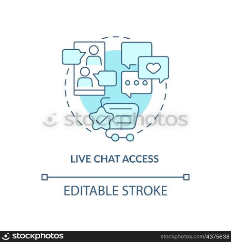 Live chat access blue concept icon. Paid subscription benefits abstract idea thin line illustration. Isolated outline drawing. Editable stroke. Roboto-Medium, Myriad Pro-Bold fonts used. Live chat access blue concept icon
