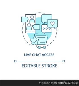 Live chat access blue concept icon. Paid subscription benefits abstract idea thin line illustration. Isolated outline drawing. Editable stroke. Roboto-Medium, Myriad Pro-Bold fonts used. Live chat access blue concept icon