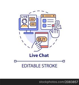Live chat concept icon. Customer support. Digital marketing strategy abstract idea thin line illustration. Isolated outline drawing. Editable stroke. Roboto-Medium, Myriad Pro-Bold fonts used. Live chat concept icon