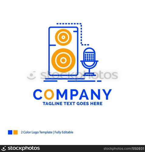Live, mic, microphone, record, sound Blue Yellow Business Logo template. Creative Design Template Place for Tagline.