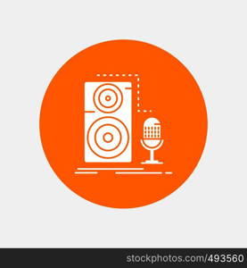 Live, mic, microphone, record, sound White Glyph Icon in Circle. Vector Button illustration. Vector EPS10 Abstract Template background