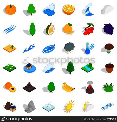 Live nature icons set. Isometric style of 36 live nature vector icons for web isolated on white background. Live nature icons set, isometric style
