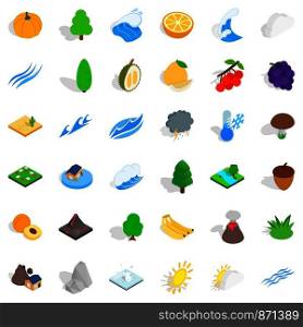 Live nature icons set. Isometric style of 36 live nature vector icons for web isolated on white background. Live nature icons set, isometric style