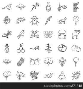 Live nature icons set. Outline style of 36 live nature vector icons for web isolated on white background. Live nature icons set, outline style