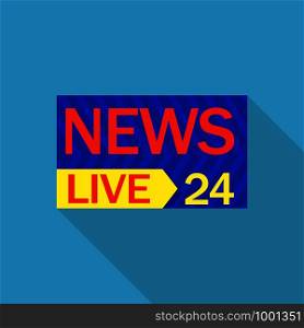 Live news 24 logo. Flat illustration of live news 24 vector logo for web design. Live news 24 logo, flat style