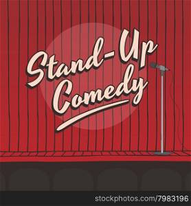 live stage red curtain theme vector art illustration. stand up comedy live stage red curtain