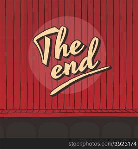live stage red curtain theme vector art illustration. the end live stage red curtain