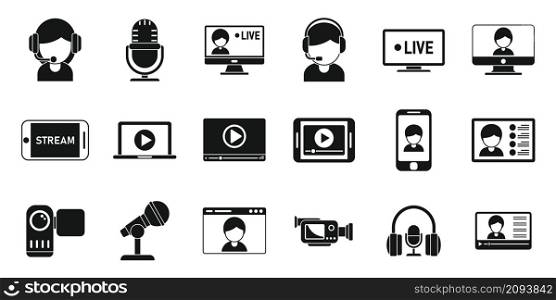 Live stream icons set simple vector. Video streaming. Watch play. Live stream icons set simple vector. Video streaming