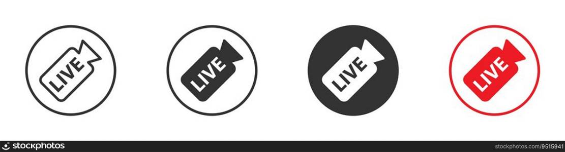 Live stream icons set. Video camera with the text: live, online, video stream. Vector illustration.