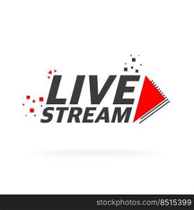 Live stream logo - red vector design element with play button for news and TV or online broadcasting. Live stream logo - red vector design element with play button for news and TV or online broadcasting.