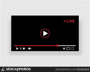 Live stream video window. Online broadcast channel. PC layout with blank frame and buttons. Play or audio icons. UI design. Browser multimedia player. Computer screen. Vector interface design template. Live stream video window. Online broadcast channel. PC layout with frame and buttons. Play or audio icons. UI design. Browser multimedia player. Computer screen. Vector interface template