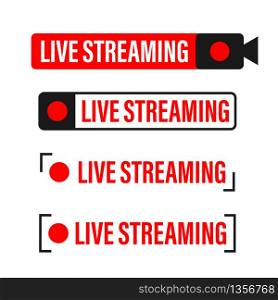 Live streaming flat logo - red vector design element with play button. Vector illustration.. Live streaming flat logo - red vector design element with play button. Vector illustration