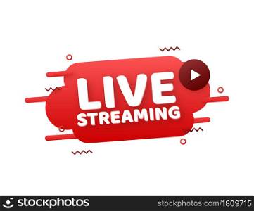 Live streaming flat logo - red vector design element with play button. Vector illustration.. Live streaming flat logo - red vector design element with play button. Vector illustration