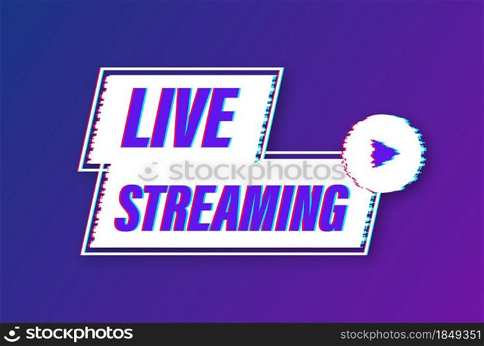 Live streaming glitch logo, news and TV or online broadcasting. Vector illustration. Live streaming glitch logo, news and TV or online broadcasting. Vector illustration.