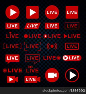 Live streaming icons. Broadcasting video news, tv stream screen banners. vector eps10