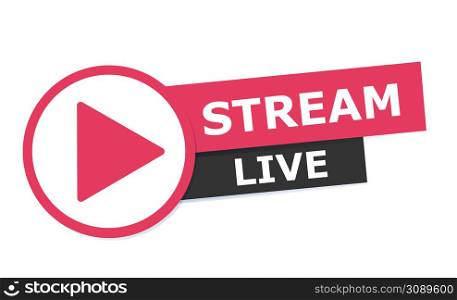Live streaming logo - vector design element with play button for news and TV or online broadcasting. Live streaming logo - vector design element with play button for news and TV