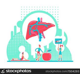 Liver health care flat concept vector illustration. Avoid bad habit to protect internal organ. Healthy lifestyle 2D cartoon characters for web design. Physical wellness creative idea. Liver health care flat concept vector illustration