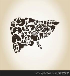 Liver made of body parts. A vector illustration