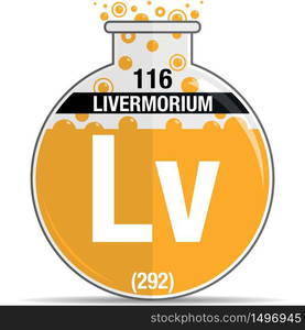 Livermorium symbol on chemical round flask. Element number 116 of the Periodic Table of the Elements - Chemistry. Vector image