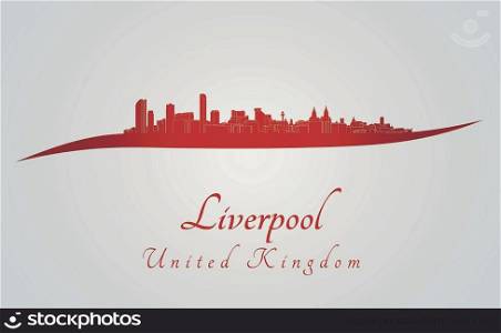 Liverpool skyline in red and gray background in editable vector file
