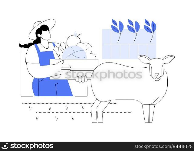 Livestock and crop integration abstract concept vector illustration. Farmer with livestock and crop on ranch, sustainable agriculture, precision agriculture, agroecology idea abstract metaphor.. Livestock and crop integration abstract concept vector illustration.