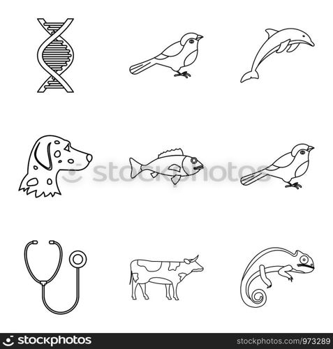 Livestock husbandry icons set. Outline set of 9 livestock husbandry vector icons for web isolated on white background. Livestock husbandry icons set, outline style