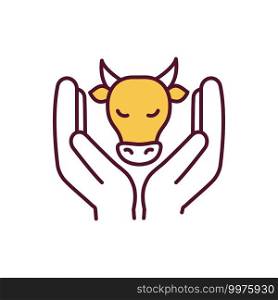 Livestock protection RGB color icon. Veterinary service. Animal rights and healthcare, abuse prevention. Cattle welfare. Farming industry. Ethical agriculture business. Isolated vector illustration. Livestock protection RGB color icon
