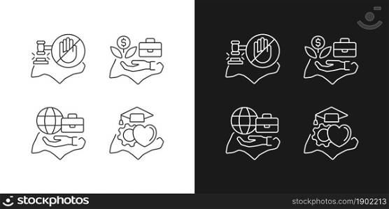 Living in Singapore linear icons set for dark and light mode. Pro-business environment. High human capital rate. Customizable thin line symbols. Isolated vector outline illustrations. Editable stroke. Living in Singapore linear icons set for dark and light mode