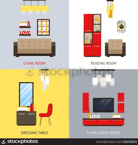 Living room design concept set with dressing table flat icons isolated vector illustration. Living Room Set