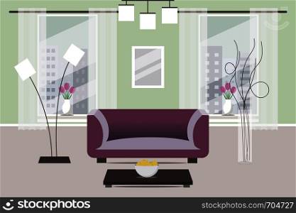 Living room design. Flat style. Vector illustration.