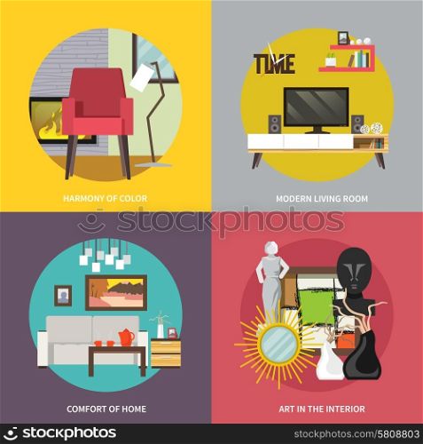 Living room furniture design concept set with modern home interior elements isolated vector illustration. Living Room Furniture Set
