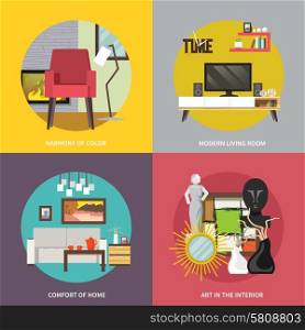 Living room furniture design concept set with modern home interior elements isolated vector illustration. Living Room Furniture Set