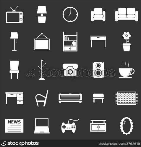 Living room icons on black background, stock vector