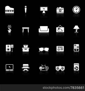 Living room icons with reflect on black background, stock vector