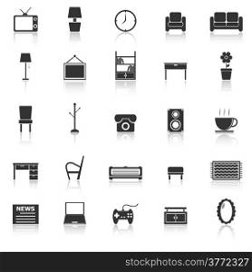 Living room icons with reflect on white background, stock vector