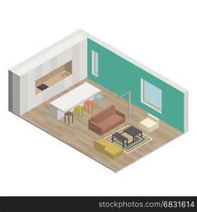 Living room. Illustration of the interior of living room. Isometric view