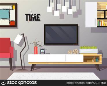Living room interior concept with modern furniture set flat vector illustration. Living Room Concept