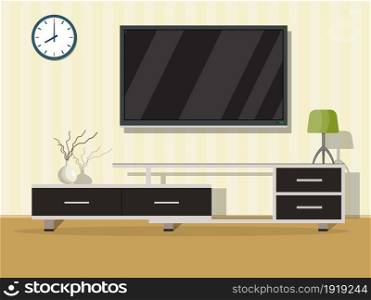 Living room interior concept with modern furniture. Vector illustration in flat style. Living room interior concept