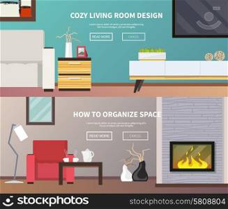 Living room interior design and furniture horizontal banner set isolated vector illustration. Living Room Furniture Banner